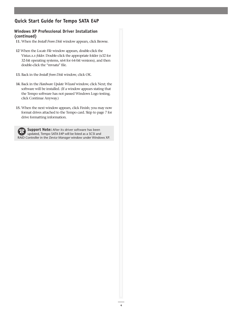 Quick start guide for tempo sata e4p | Sonnet Technologies Tempo SATA E4P Serial ATA Host Controller PCI Express Card User Manual | Page 6 / 10