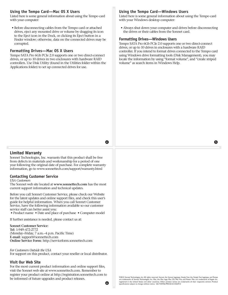 Limited warranty | Sonnet Technologies Tempo SATA Pro 6Gb PCIe 2.0 Serial ATA Host Controller User Manual | Page 2 / 2