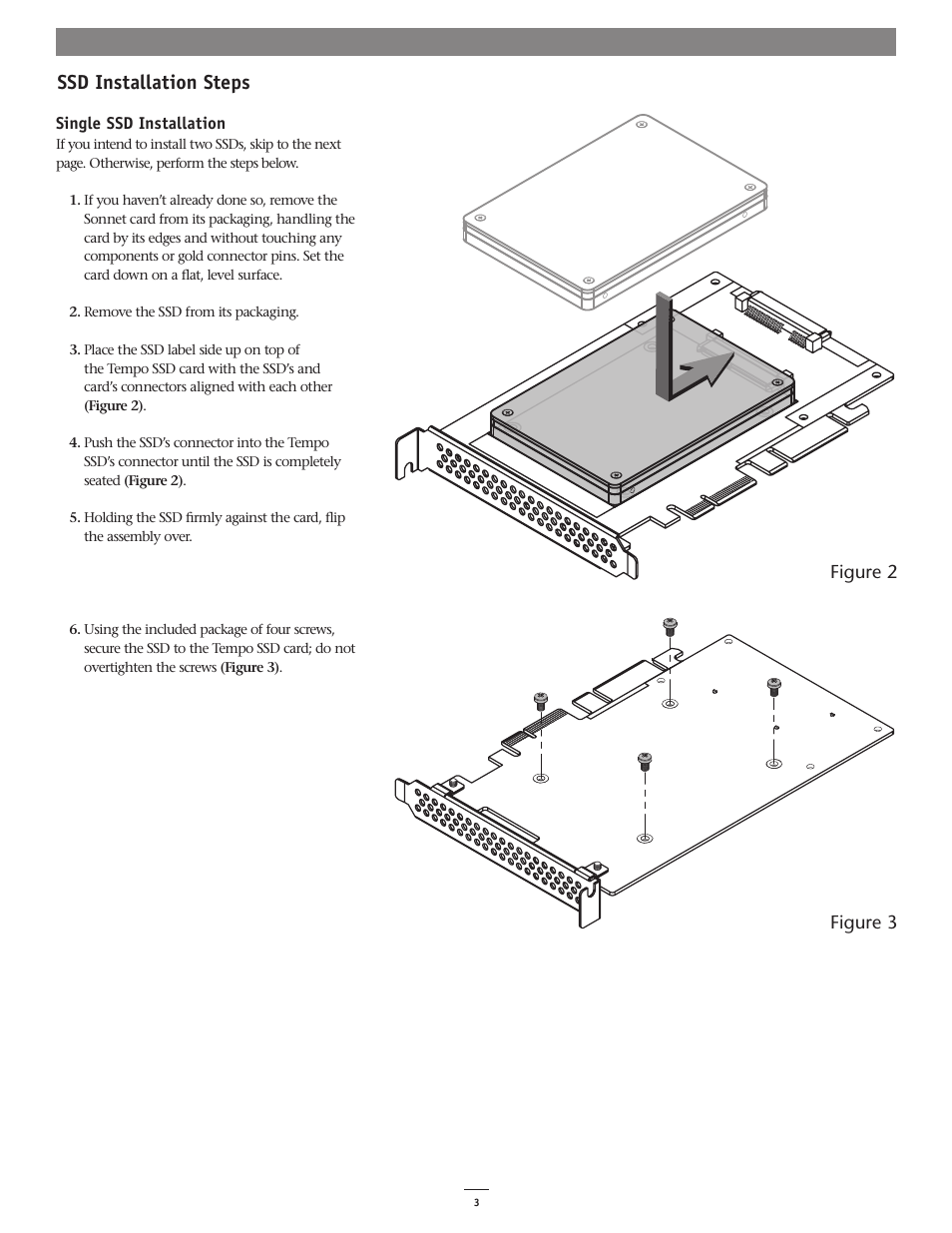 Ssd installation steps, Figure 2 figure 3 | Sonnet Technologies Tempo SSD PCI Express 2.5 SSD Host Card User Manual | Page 5 / 10