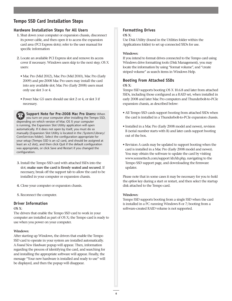 Tempo ssd card installation steps | Sonnet Technologies Tempo SSD PCI Express 2.5 SSD Host Card User Manual | Page 8 / 10