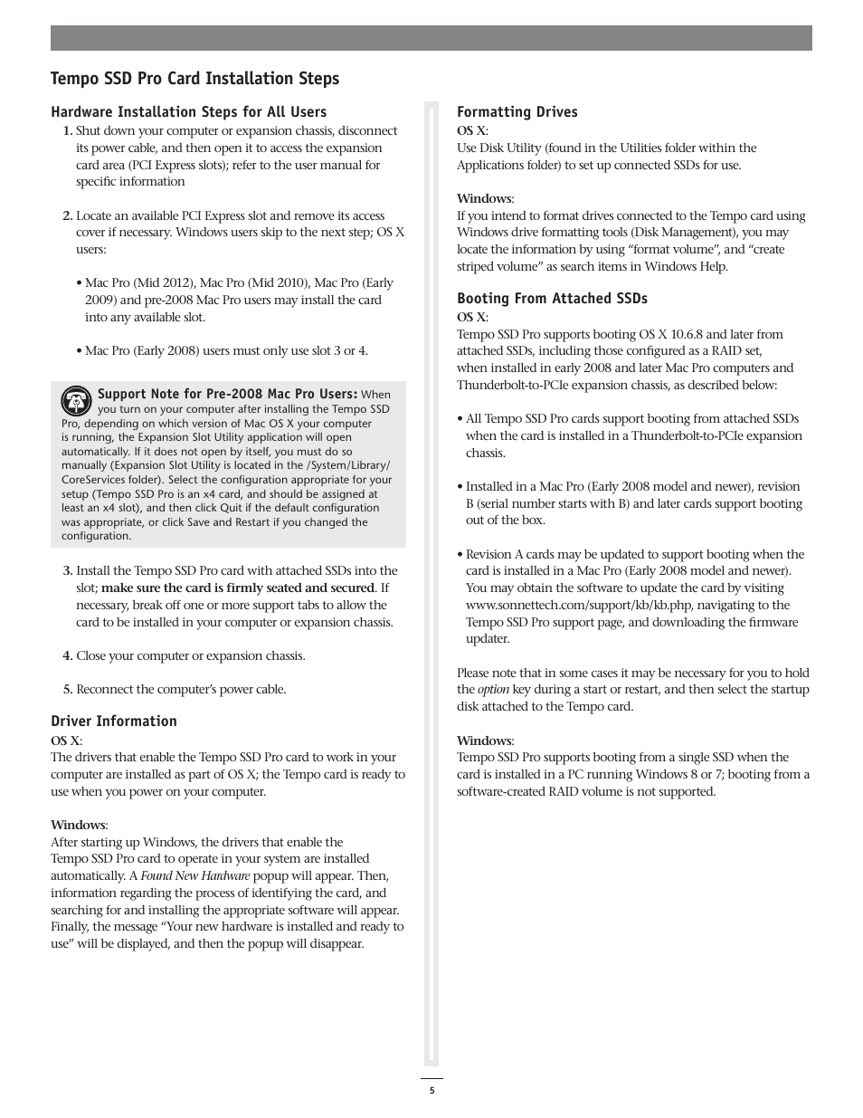 Tempo ssd pro card installation steps | Sonnet Technologies Tempo SSD Pro PCI Express 2.5 SSD Host Card User Manual | Page 7 / 8