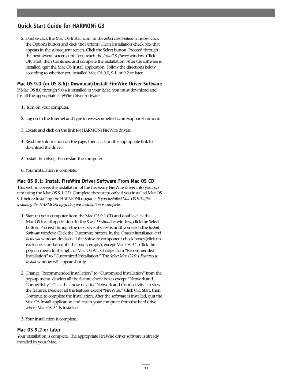 Quick start guide for harmoni g3 | Sonnet Technologies HARMONi G3 Processor Upgrade Card User Manual | Page 11 / 11
