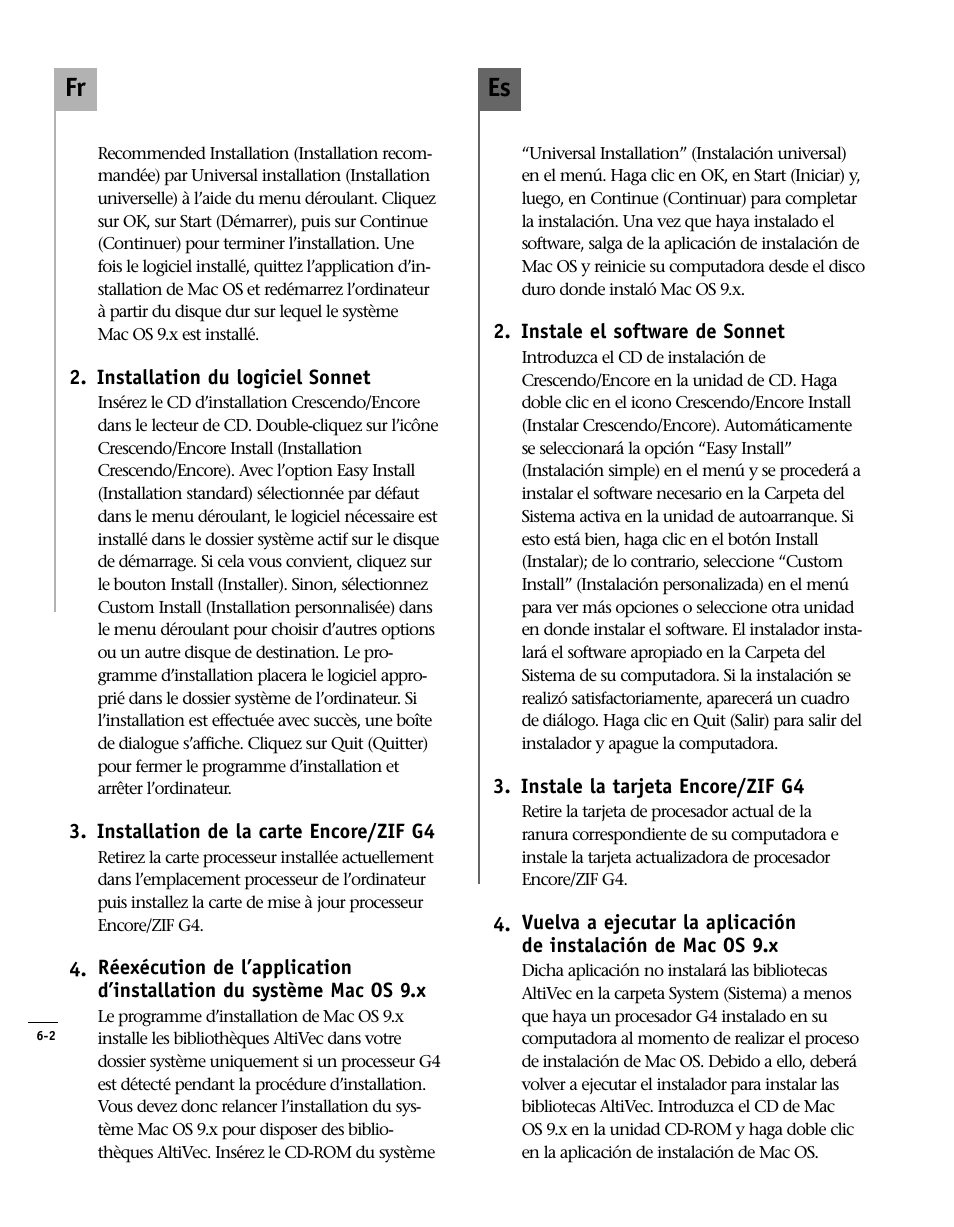 Es fr | Sonnet Technologies Encore_ZIF Processor Upgrade User Manual | Page 106 / 120