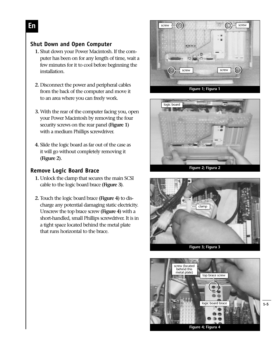 Shut down and open computer, Remove logic board brace | Sonnet Technologies Encore_ZIF Processor Upgrade User Manual | Page 27 / 120