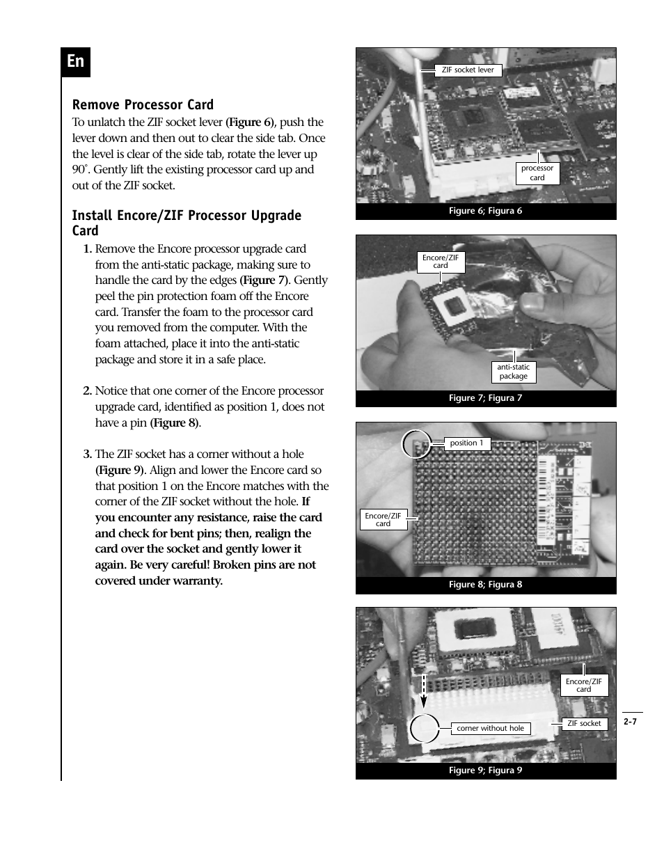 Remove processor card, Install encore/zif processor upgrade card | Sonnet Technologies Encore_ZIF Processor Upgrade User Manual | Page 55 / 120