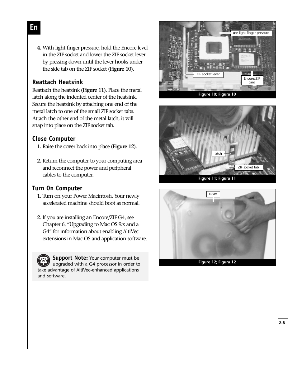 Reattach heatsink, Close computer, Turn on computer | Sonnet Technologies Encore_ZIF Processor Upgrade User Manual | Page 57 / 120
