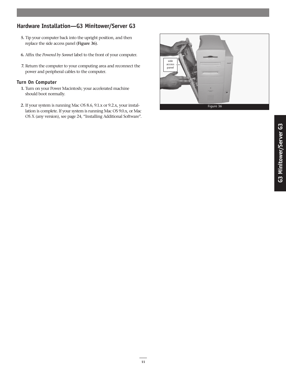 Hardware installation—g3 minitower/server g3, G3 m in it ow er /s er ve r g3 | Sonnet Technologies Encore_ZIF 1.0 GHz Processor Upgrade User Manual | Page 13 / 28