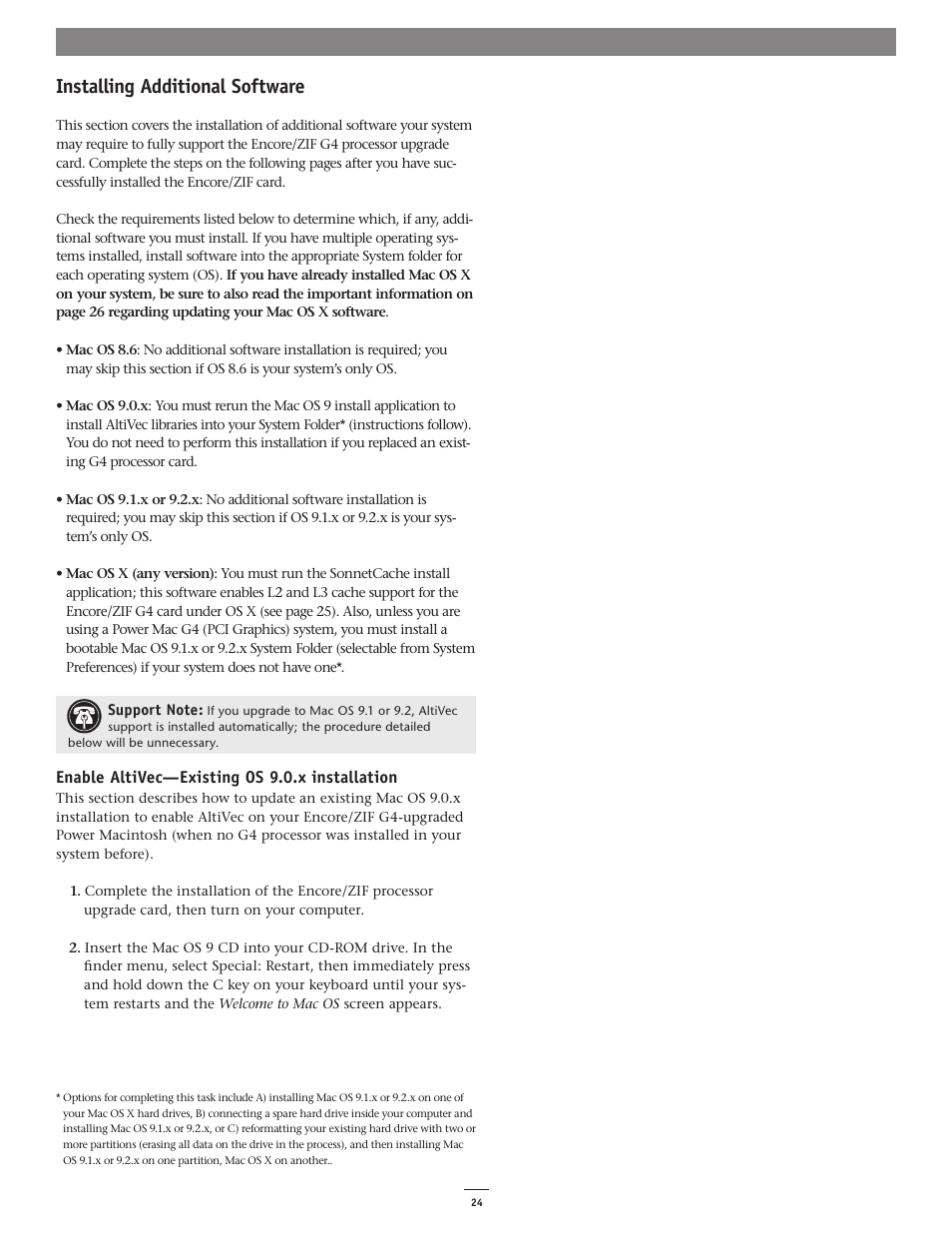 Installing additional software | Sonnet Technologies Encore_ZIF 1.0 GHz Processor Upgrade User Manual | Page 26 / 28