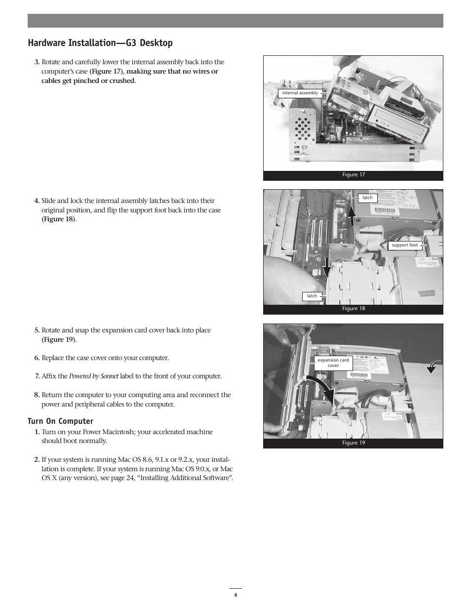 Hardware installation—g3 desktop, Turn on computer | Sonnet Technologies Encore_ZIF 1.0 GHz Processor Upgrade User Manual | Page 8 / 28