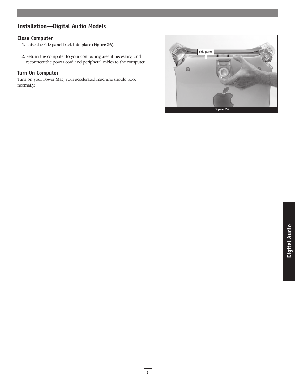 Installation—digital audio models, Di gi ta l a ud io | Sonnet Technologies Encore_ST G4 1.8 Ghz Processor Upgrade Card User Manual | Page 11 / 15