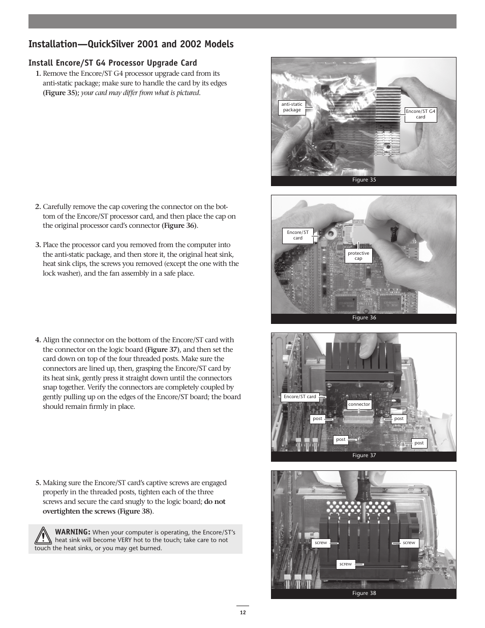 Install encore/st g4 processor upgrade card | Sonnet Technologies Encore_ST G4 1.8 Ghz Processor Upgrade Card User Manual | Page 14 / 15