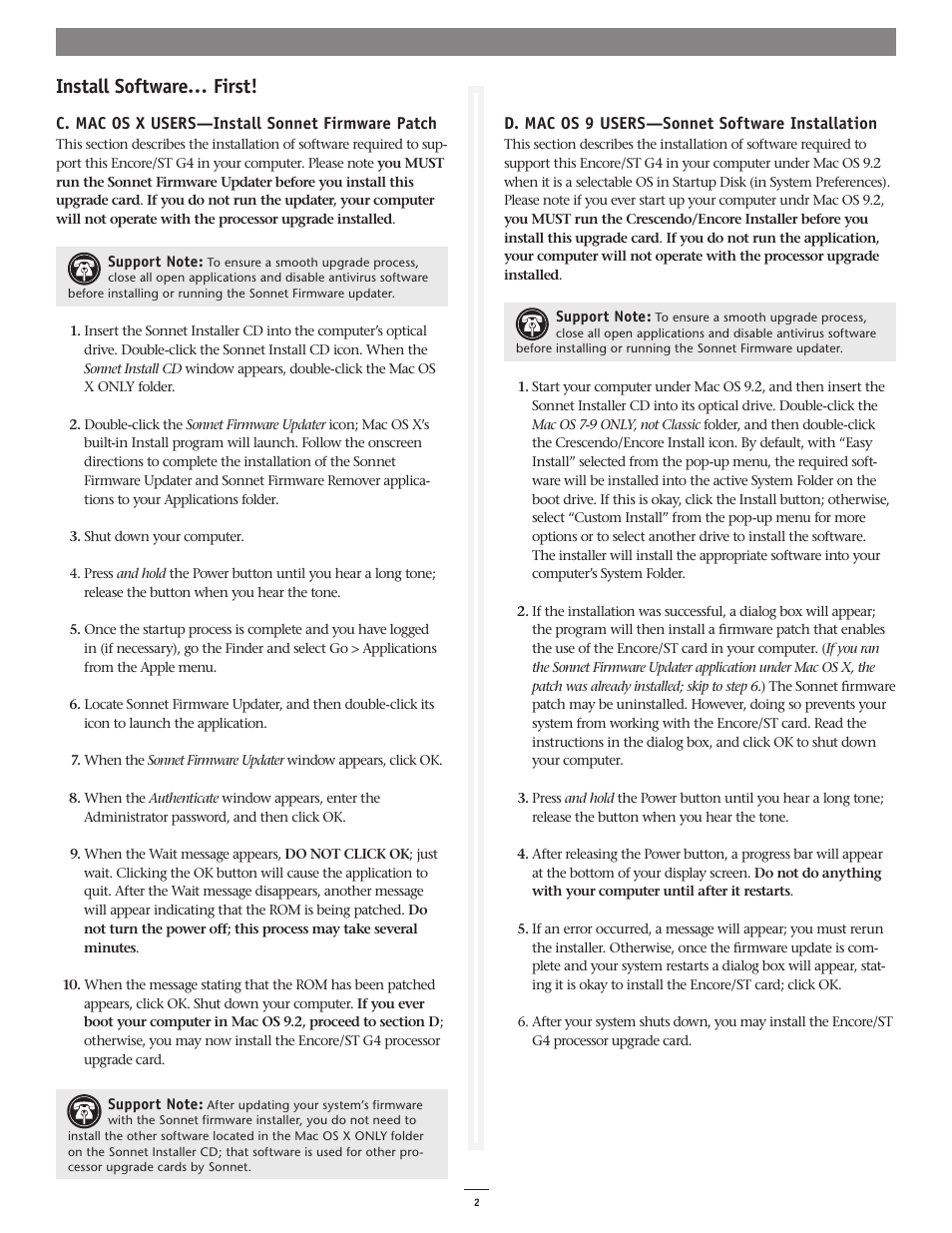 Install software… first | Sonnet Technologies Encore_ST G4 1.8 Ghz Processor Upgrade Card User Manual | Page 4 / 15