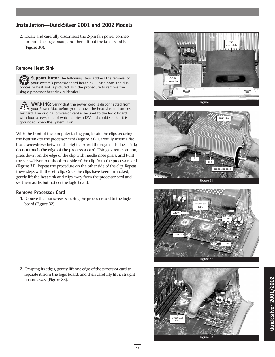 Remove heat sink, Remove processor card | Sonnet Technologies Encore_ST G4 (1.4 GHz and Slower) Processor Ugrade Card User Manual | Page 13 / 15