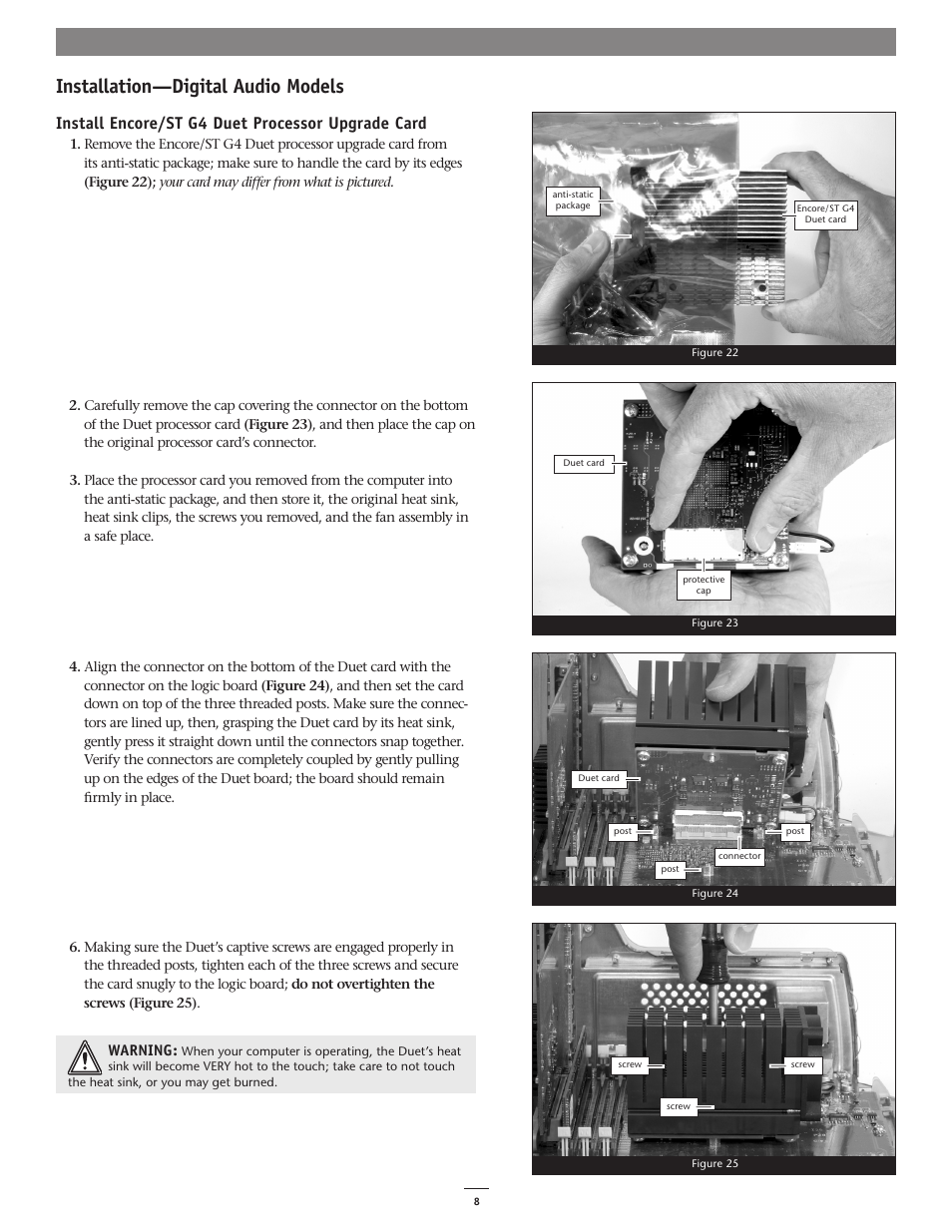 Installation—digital audio models, Install encore/st g4 duet processor upgrade card | Sonnet Technologies Encore_ST G4 Duet 1.7 GHz Processor Upgrade Card User Manual | Page 10 / 15