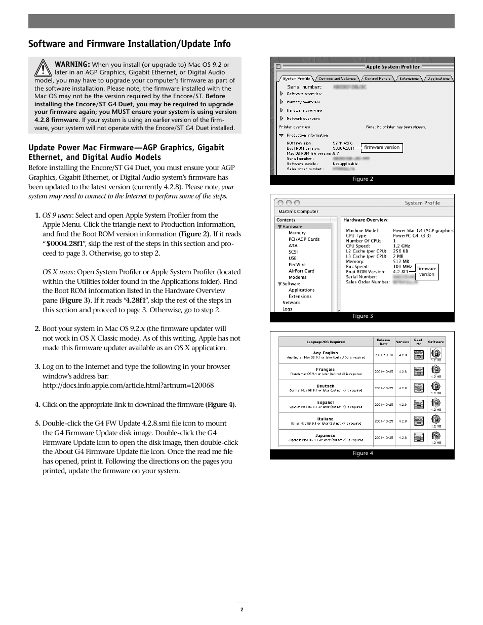 Software and firmware installation/update info | Sonnet Technologies Encore_ST G4 Duet 1.4 GHz or Slower Processor Upgrade User Manual | Page 4 / 16