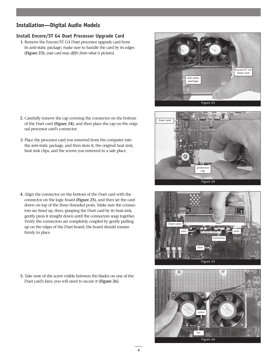 Installation—digital audio models, Install encore/st g4 duet processor upgrade card | Sonnet Technologies Encore_ST G4 Duet 1.8 GHz Processor Upgrade Card User Manual | Page 10 / 15
