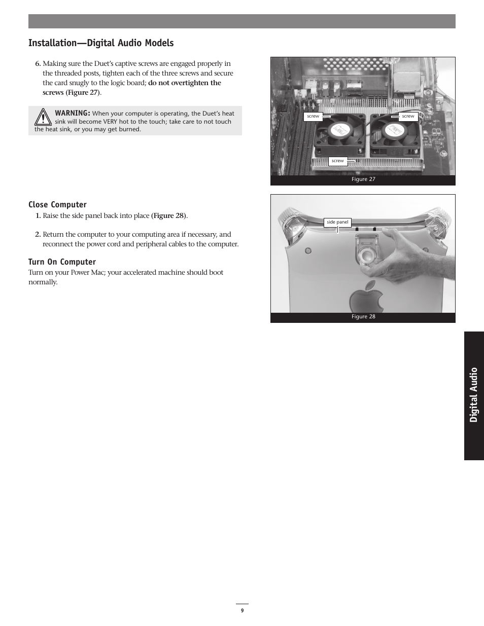 Installation—digital audio models, Di gi ta l a ud io | Sonnet Technologies Encore_ST G4 Duet 1.8 GHz Processor Upgrade Card User Manual | Page 11 / 15