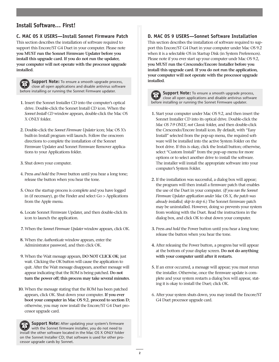 Install software… first | Sonnet Technologies Encore_ST G4 Duet 1.8 GHz Processor Upgrade Card User Manual | Page 4 / 15