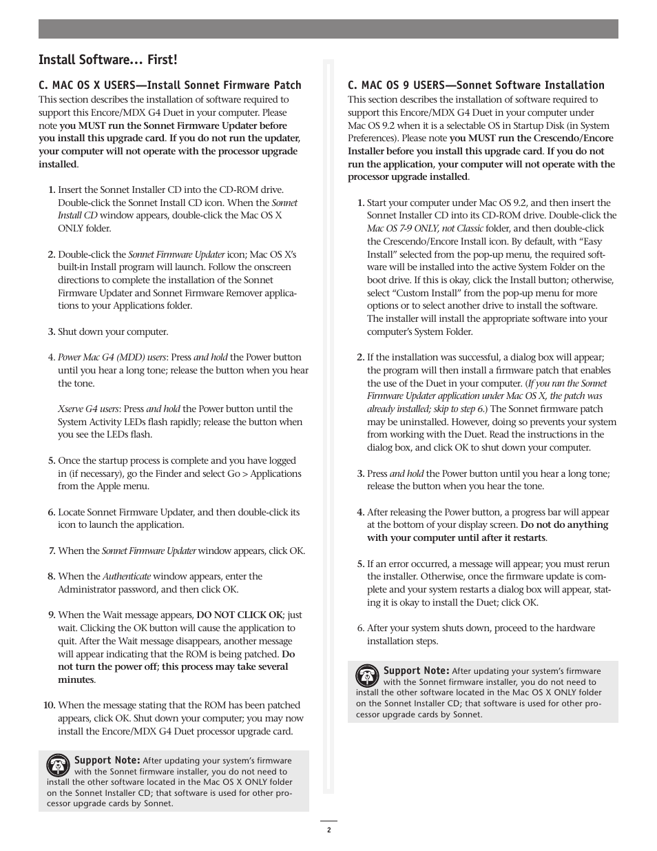 Install software… first | Sonnet Technologies Encore_MDX G4 Duet Dual Processor Upgrade Card User Manual | Page 4 / 14