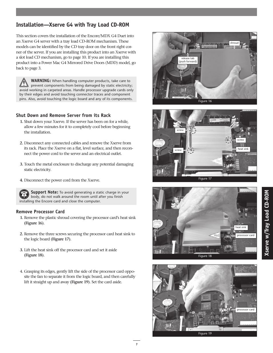 Installation—xserve g4 with tray load cd-rom, Xs er ve w /t ra y lo ad c d- ro m | Sonnet Technologies Encore_MDX G4 Duet Dual Processor Upgrade Card User Manual | Page 9 / 14