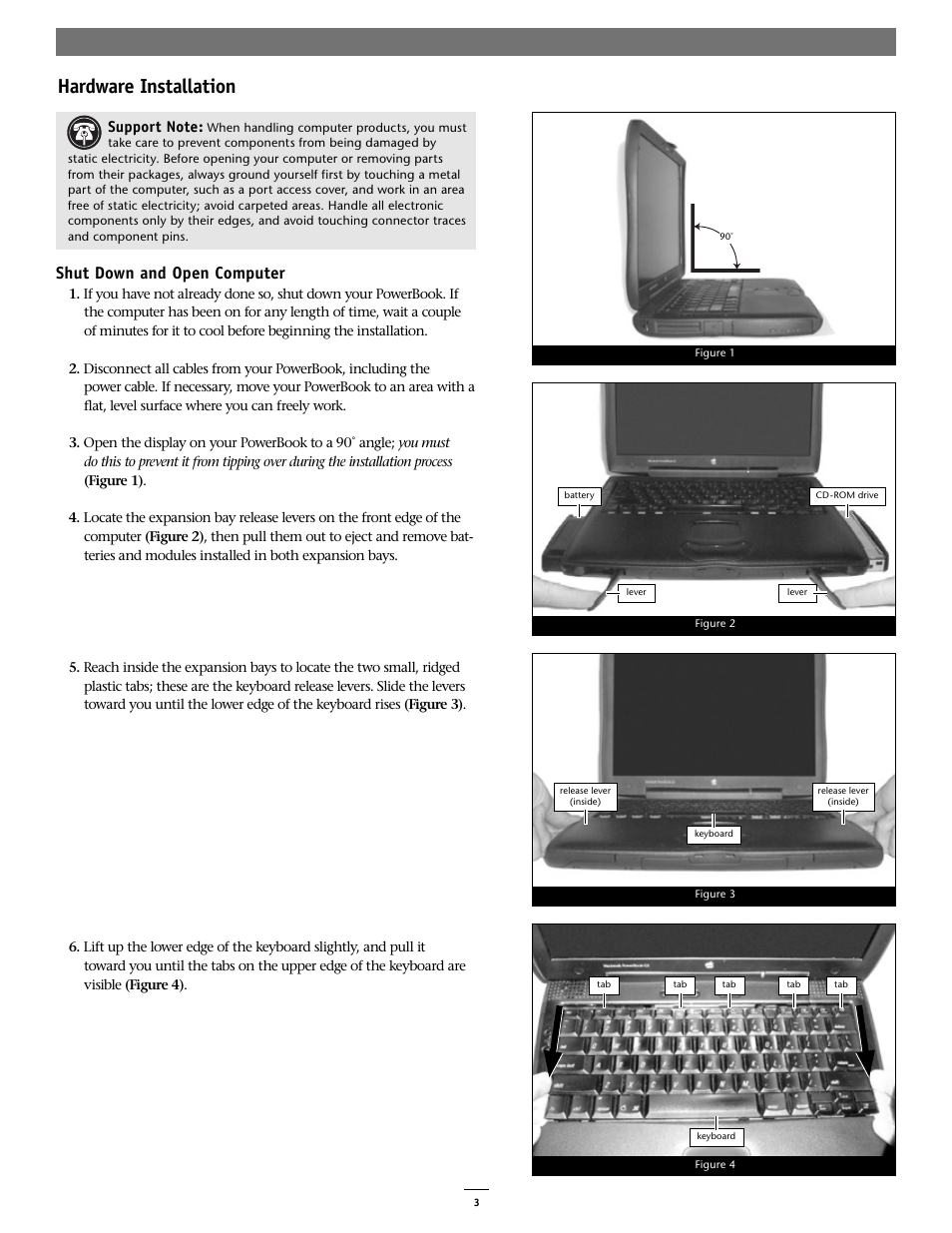 Hardware installation, Shut down and open computer | Sonnet Technologies Crescendo_WS Processor Upgrade Card User Manual | Page 3 / 10