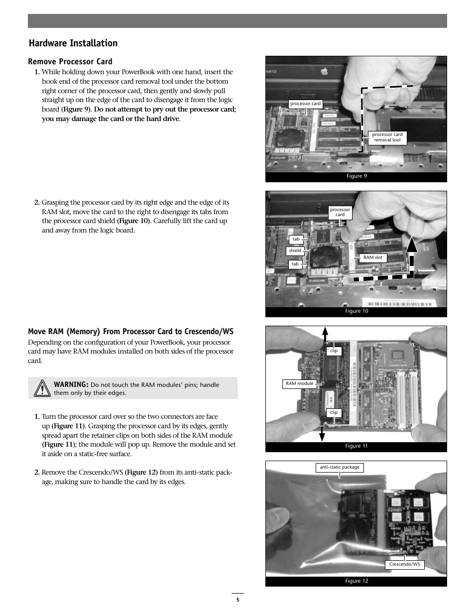 Hardware installation, Remove processor card | Sonnet Technologies Crescendo_WS Processor Upgrade Card User Manual | Page 5 / 10