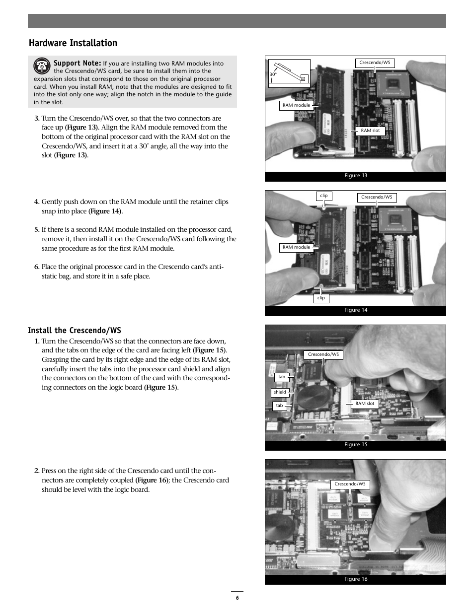 Hardware installation, Install the crescendo/ws | Sonnet Technologies Crescendo_WS Processor Upgrade Card User Manual | Page 6 / 10