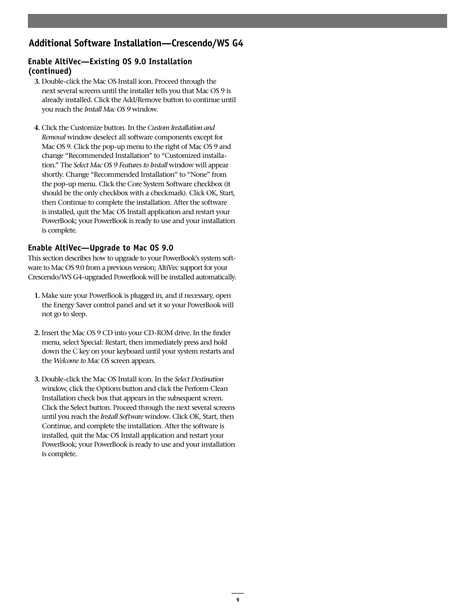 Additional software installation—crescendo/ws g4 | Sonnet Technologies Crescendo_WS Processor Upgrade Card User Manual | Page 9 / 10