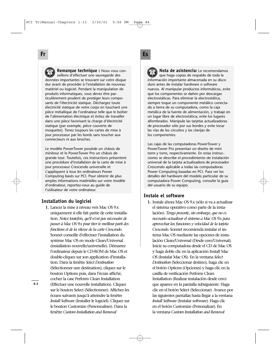 Es fr | Sonnet Technologies Crescendo_PCI Processor Upgrade Card User Manual | Page 102 / 179