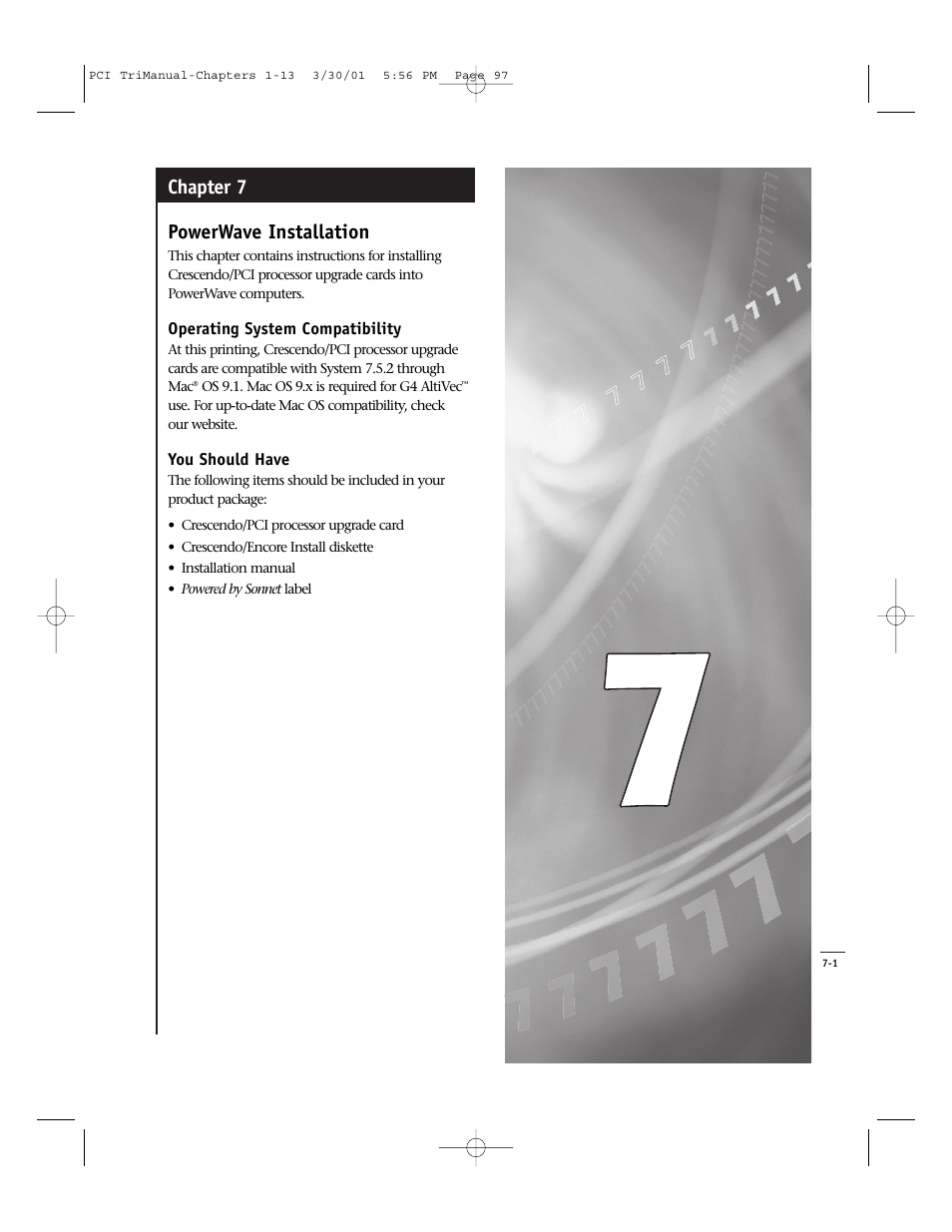 Chapter 7 powerwave installation | Sonnet Technologies Crescendo_PCI Processor Upgrade Card User Manual | Page 115 / 179