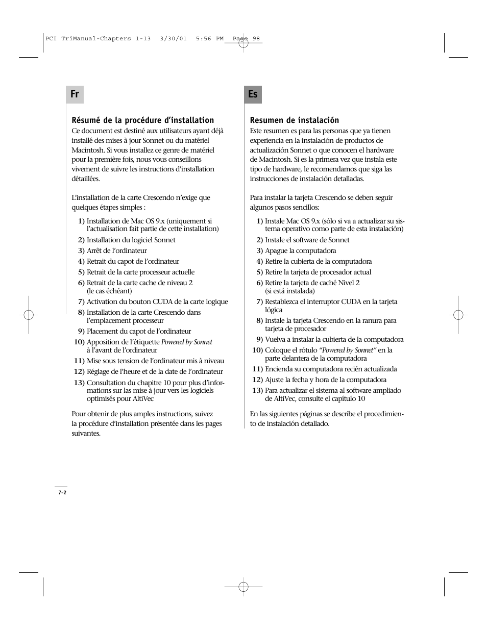 Es fr | Sonnet Technologies Crescendo_PCI Processor Upgrade Card User Manual | Page 116 / 179