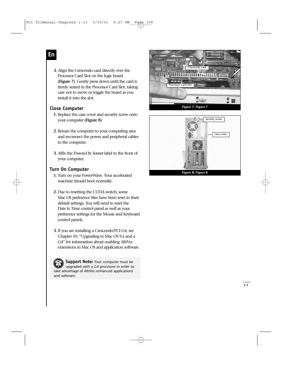 Close computer, Turn on computer | Sonnet Technologies Crescendo_PCI Processor Upgrade Card User Manual | Page 127 / 179