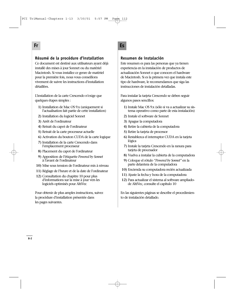 Es fr | Sonnet Technologies Crescendo_PCI Processor Upgrade Card User Manual | Page 130 / 179