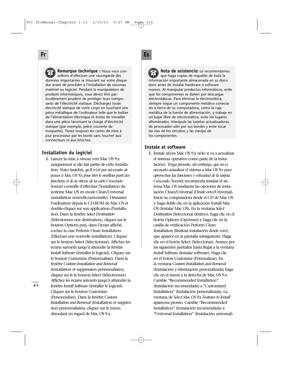 Es fr | Sonnet Technologies Crescendo_PCI Processor Upgrade Card User Manual | Page 132 / 179