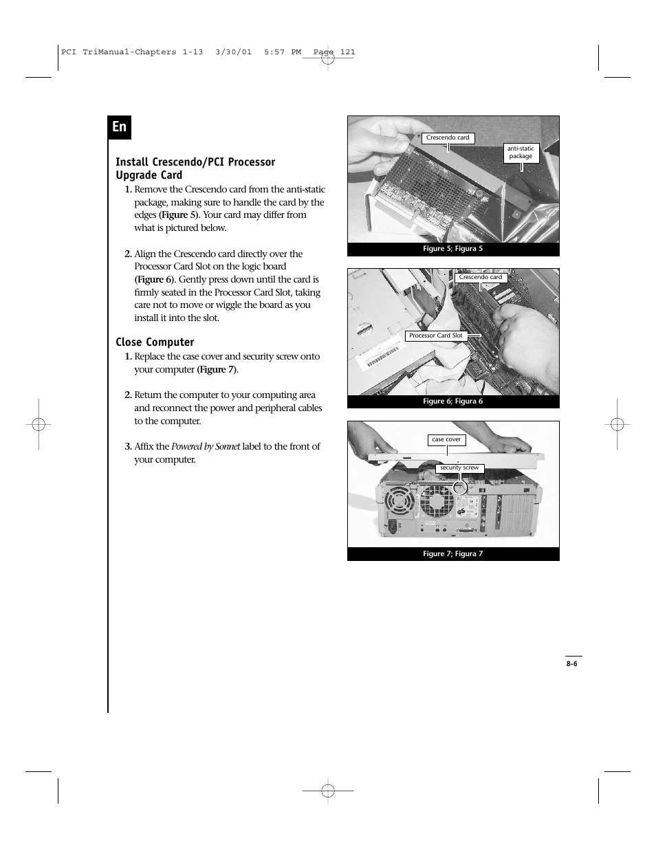 Install crescendo/pci processor upgrade card, Close computer | Sonnet Technologies Crescendo_PCI Processor Upgrade Card User Manual | Page 139 / 179