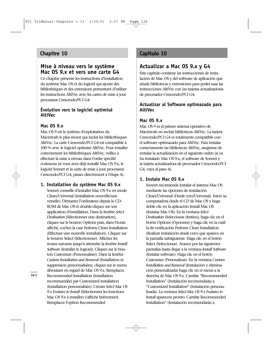 Actualizar a mac os 9.x y g4, Chapitre 10 capítulo 10 | Sonnet Technologies Crescendo_PCI Processor Upgrade Card User Manual | Page 156 / 179