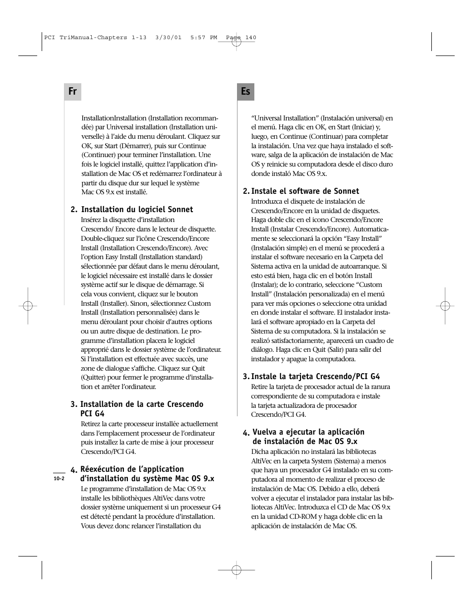 Es fr | Sonnet Technologies Crescendo_PCI Processor Upgrade Card User Manual | Page 158 / 179