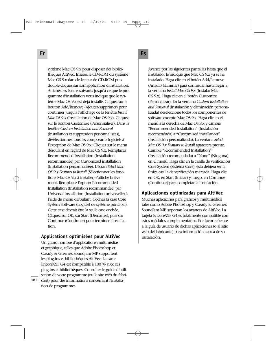 Es fr | Sonnet Technologies Crescendo_PCI Processor Upgrade Card User Manual | Page 160 / 179