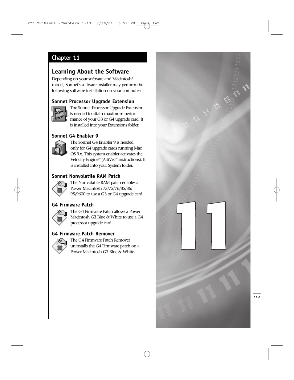 Learning about the software, Chapter 11 | Sonnet Technologies Crescendo_PCI Processor Upgrade Card User Manual | Page 163 / 179
