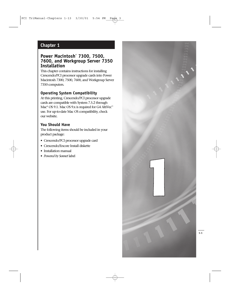 Chapter 1 power macintosh | Sonnet Technologies Crescendo_PCI Processor Upgrade Card User Manual | Page 21 / 179
