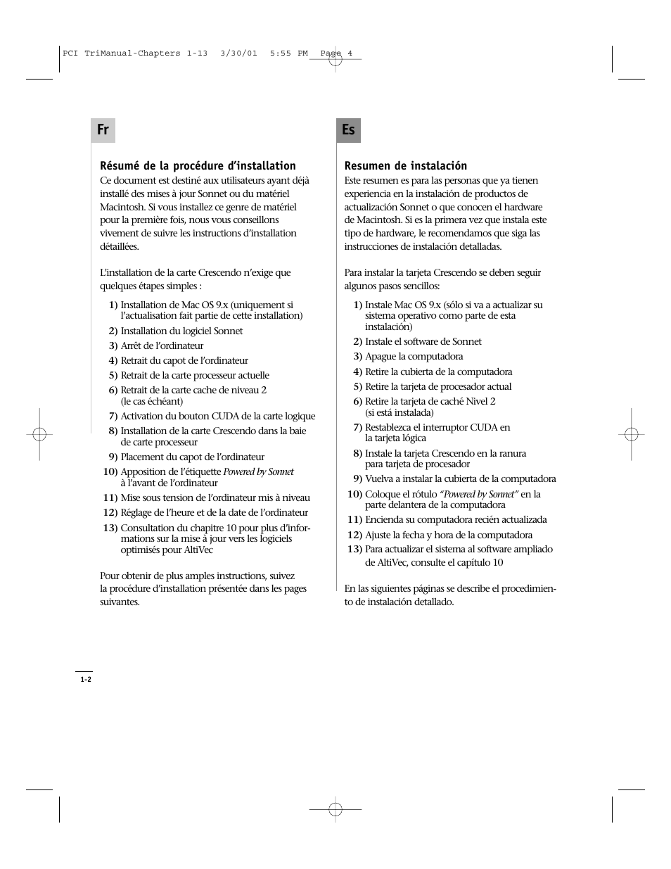 Es fr | Sonnet Technologies Crescendo_PCI Processor Upgrade Card User Manual | Page 22 / 179