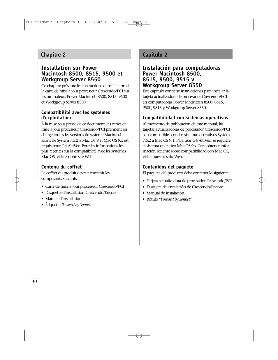 Chapitre 2 capítulo 2 | Sonnet Technologies Crescendo_PCI Processor Upgrade Card User Manual | Page 36 / 179