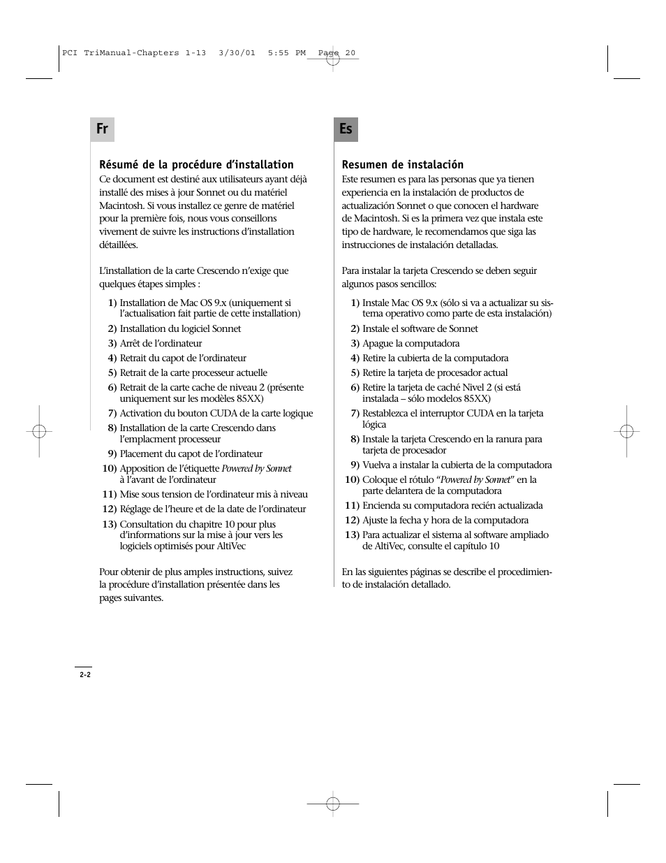 Es fr | Sonnet Technologies Crescendo_PCI Processor Upgrade Card User Manual | Page 38 / 179