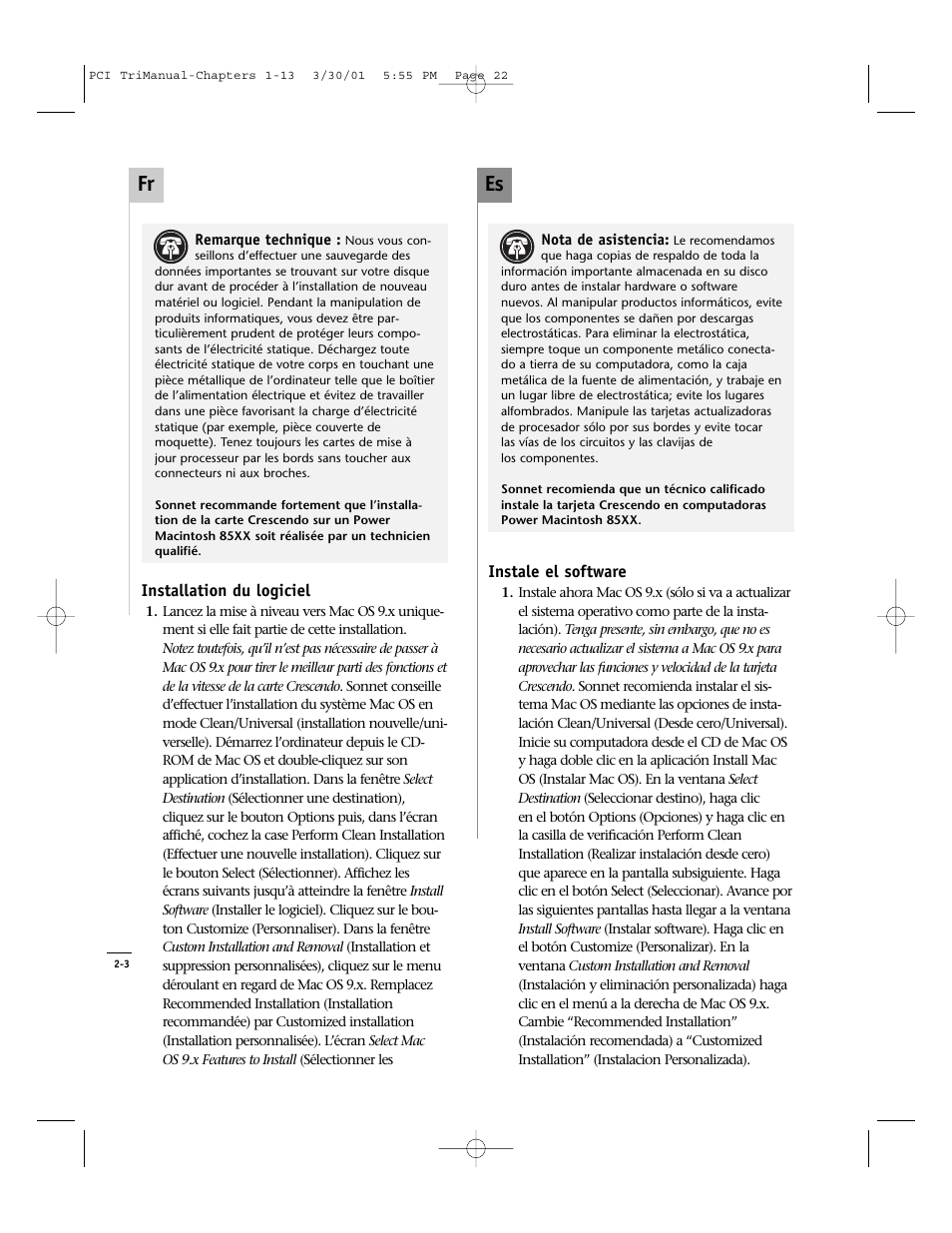 Es fr | Sonnet Technologies Crescendo_PCI Processor Upgrade Card User Manual | Page 40 / 179