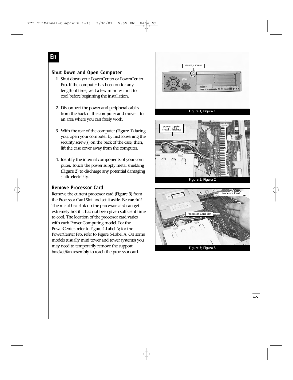 Shut down and open computer, Remove processor card | Sonnet Technologies Crescendo_PCI Processor Upgrade Card User Manual | Page 77 / 179