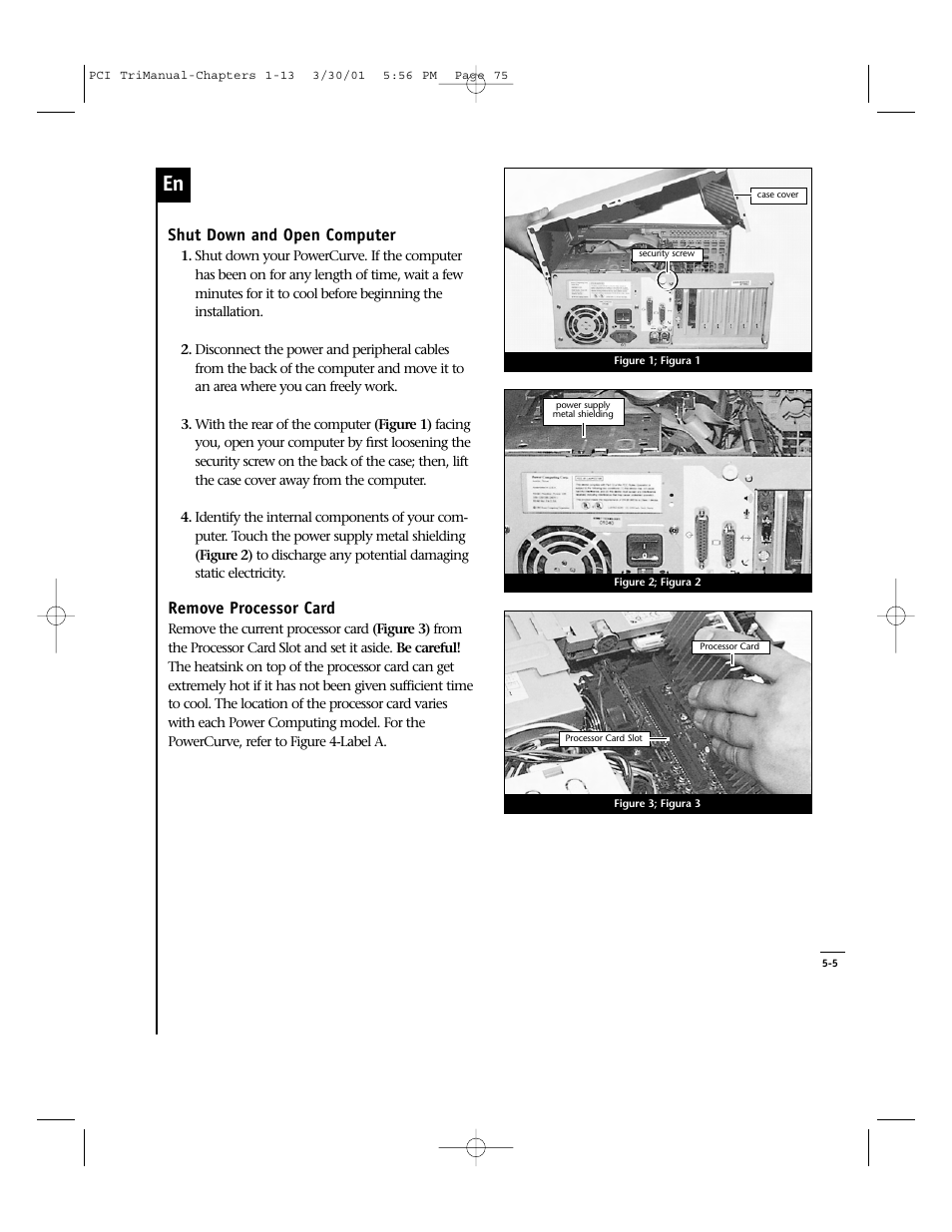 Shut down and open computer, Remove processor card | Sonnet Technologies Crescendo_PCI Processor Upgrade Card User Manual | Page 93 / 179