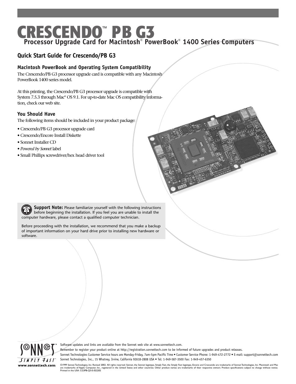 Sonnet Technologies Crescendo_PB Processor Upgrade Card User Manual | 6 pages