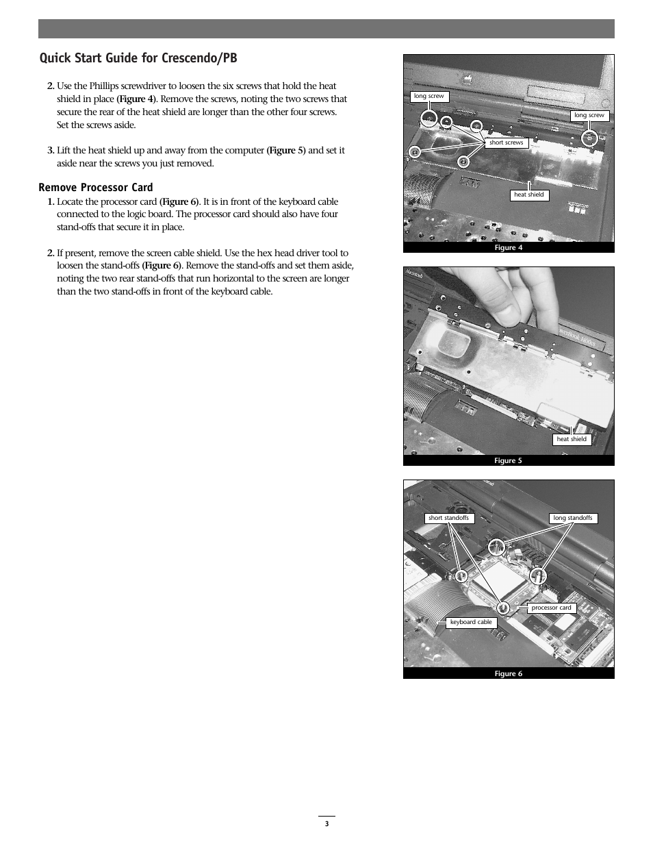 Quick start guide for crescendo/pb, Remove processor card | Sonnet Technologies Crescendo_PB Processor Upgrade Card User Manual | Page 3 / 6