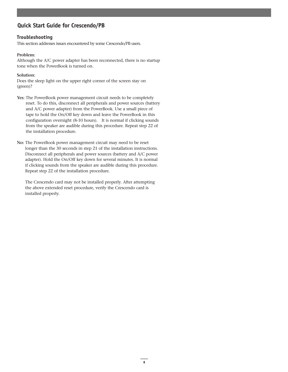 Quick start guide for crescendo/pb | Sonnet Technologies Crescendo_PB Processor Upgrade Card User Manual | Page 6 / 6