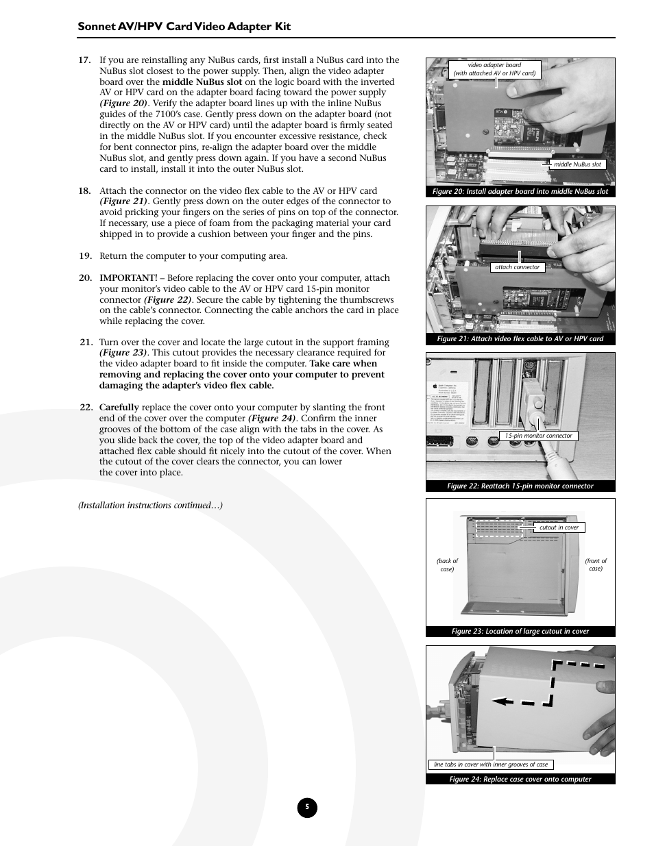 Sonnet av/hpv card video adapter kit | Sonnet Technologies AV_HPV Card Video Adapter Kit User Manual | Page 5 / 10